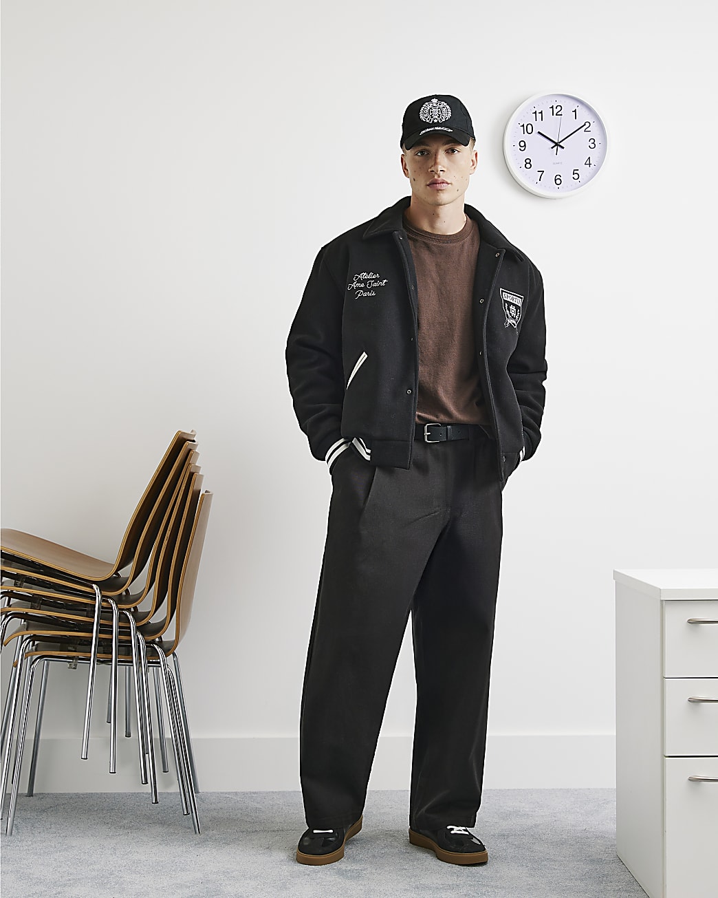 Felted Varsity Bomber Jacket in Black - Image 4 Felted Varsity Bomber Jacket in Black
