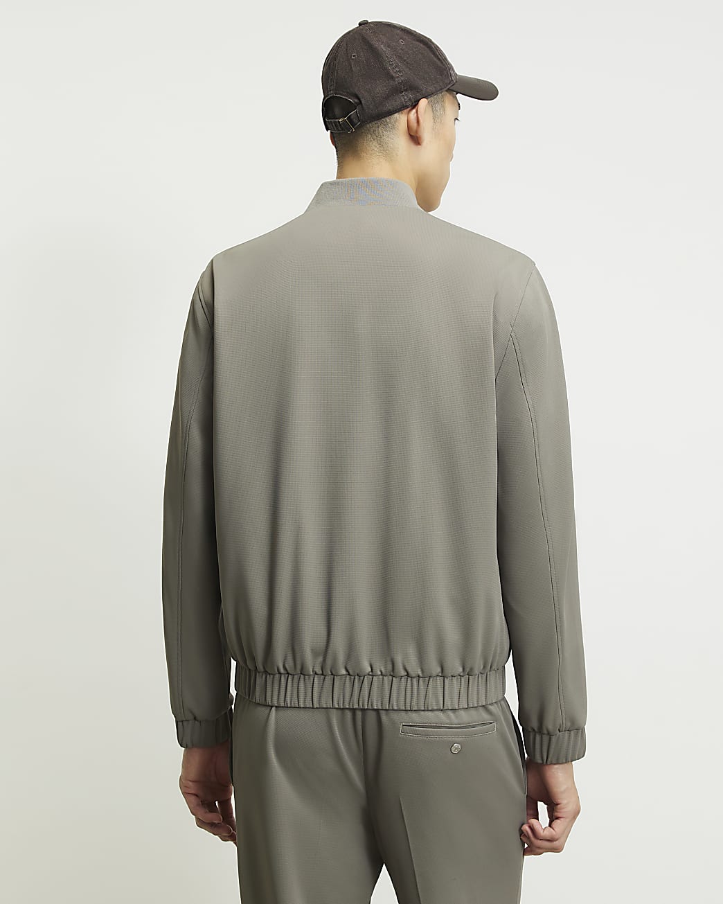 Fine Textured Bomber Jacket in Grey - Image 3 Fine Textured Bomber Jacket in Grey