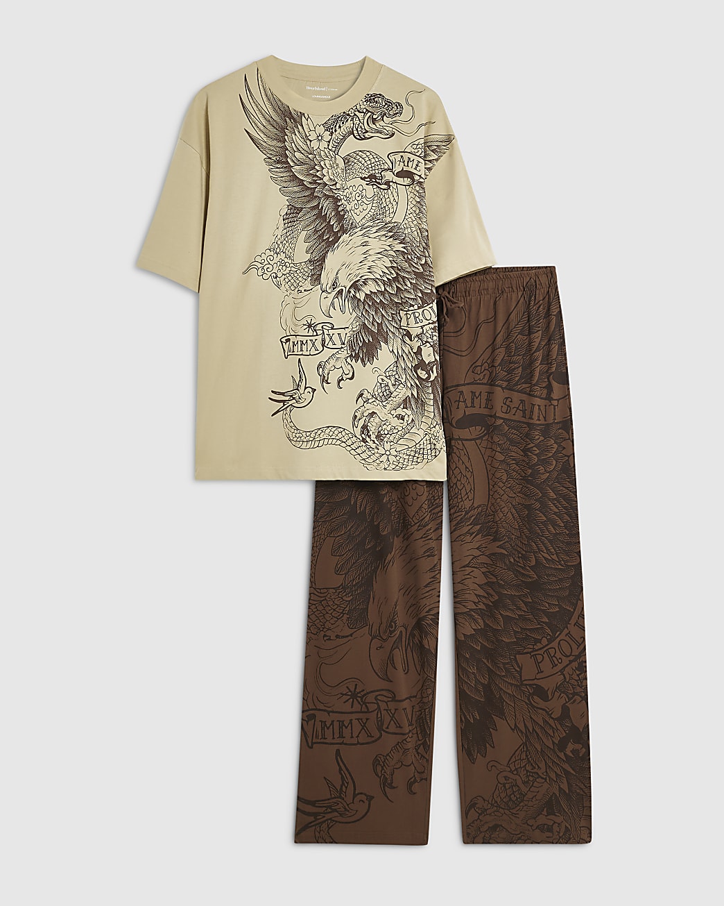 Japanese Print Loungewear Set in Brown - Image 2 Japanese Print Loungewear Set in Brown