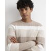 Knitted Stripe Cotton Blend Jumper in Beige
