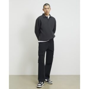 Loose Fit Cotton Cargo Trousers in Black