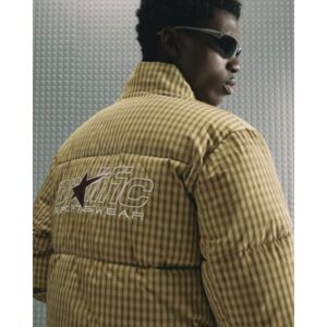 Microcheck Puffer Jacket in Brown
