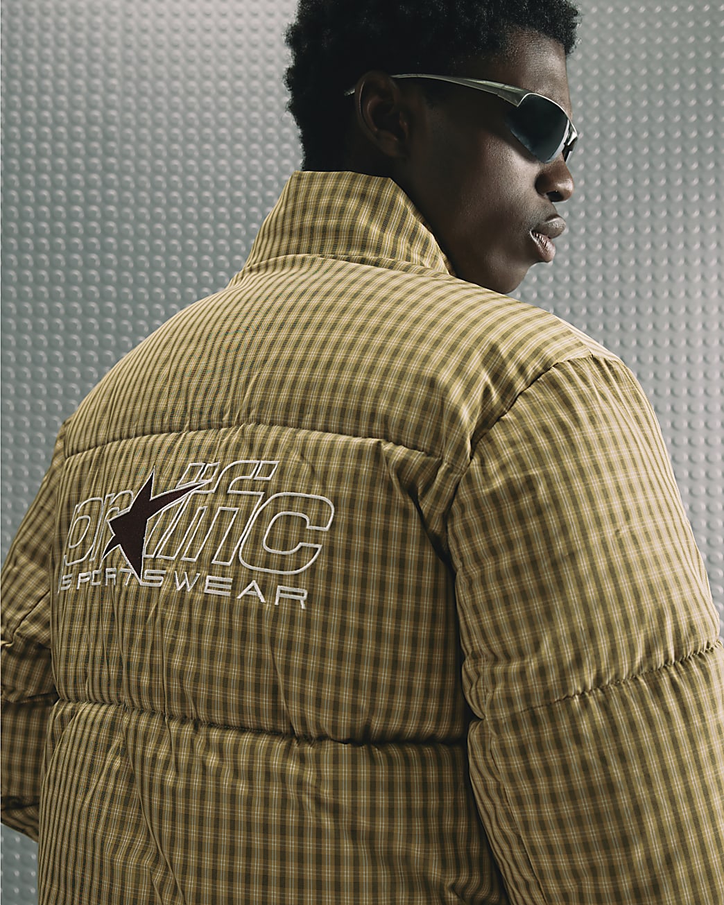 Microcheck Puffer Jacket in Brown - Image 2 Microcheck Puffer Jacket in Brown