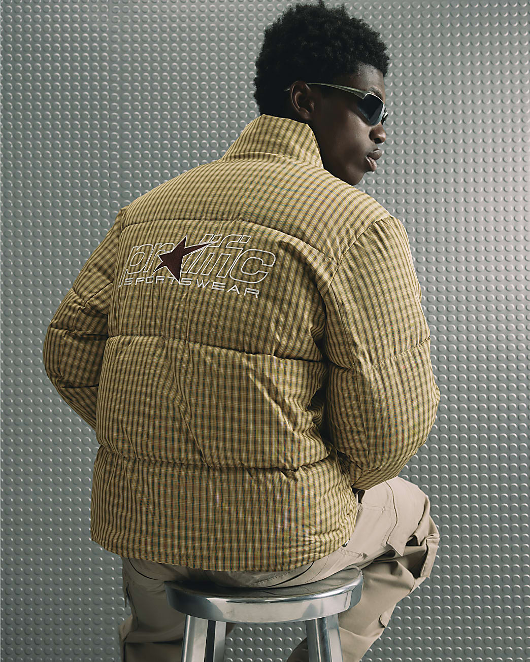 Microcheck Puffer Jacket in Brown - Image 3 Microcheck Puffer Jacket in Brown