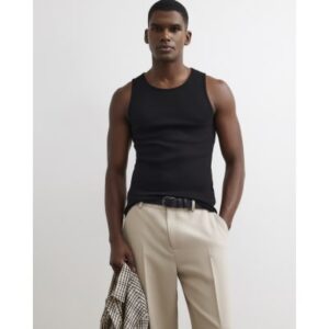 Muscle Fit Cotton Blend Stretch Vest in Black