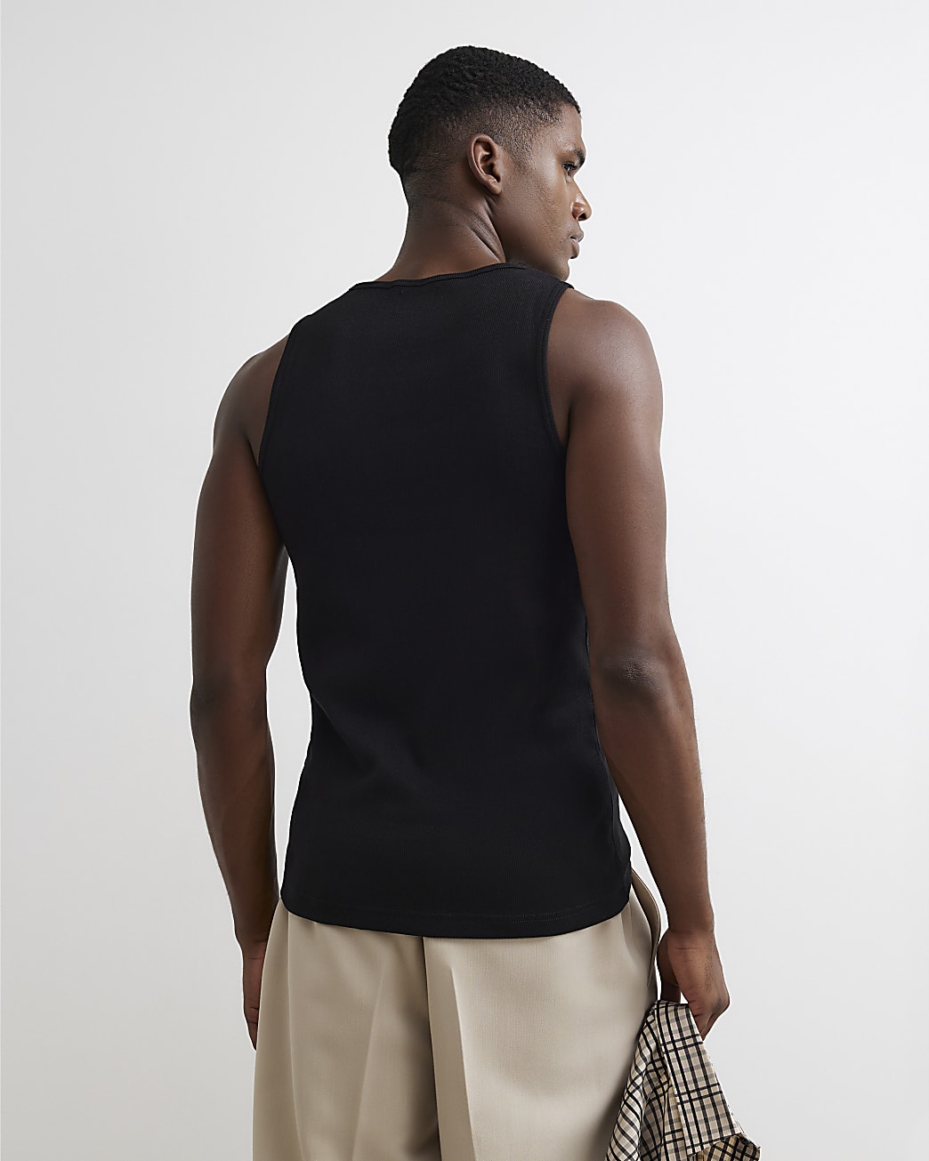Muscle Fit Cotton Blend Stretch Vest in Black - Image 3 Muscle Fit Cotton Blend Stretch Vest in Black