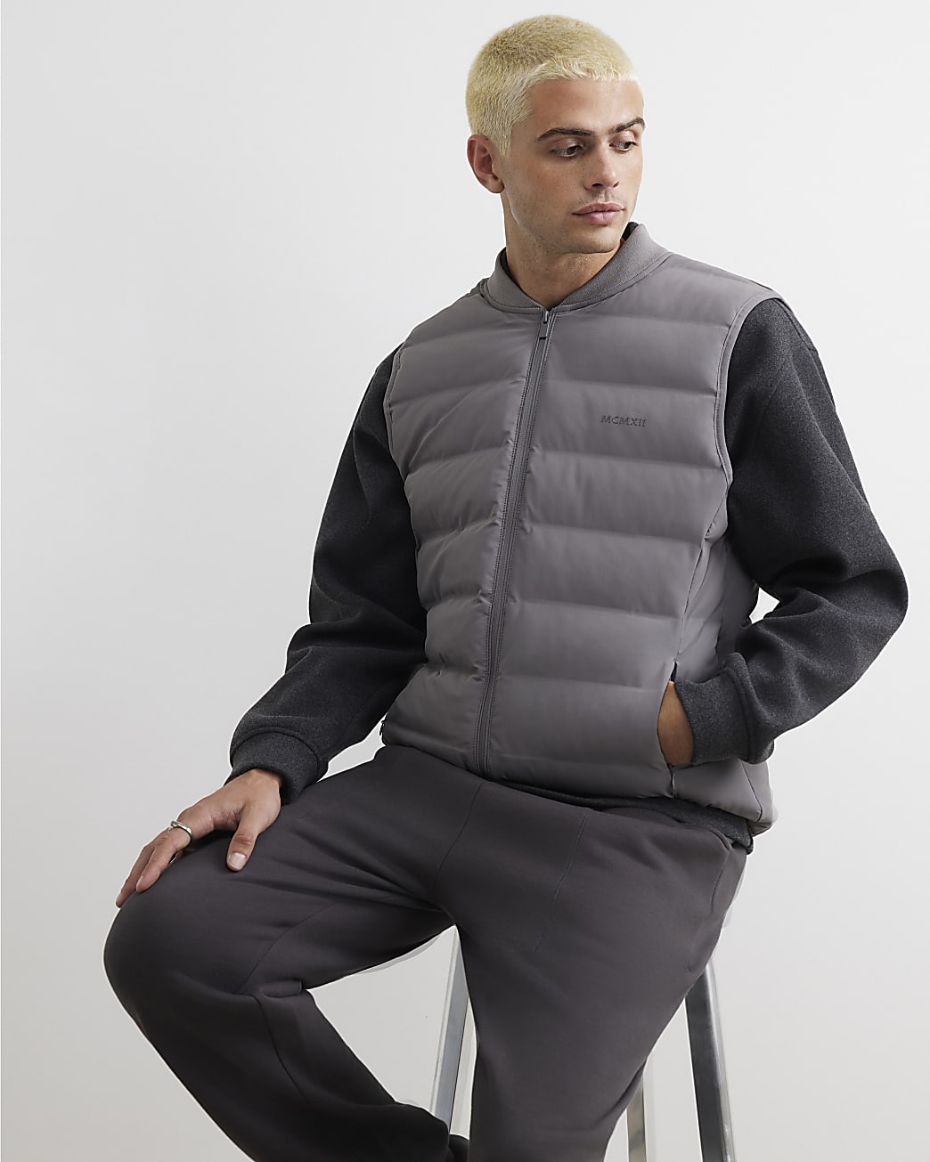Muscle Fit Cotton Gilet in Grey - Image 2 Muscle Fit Cotton Gilet in Grey