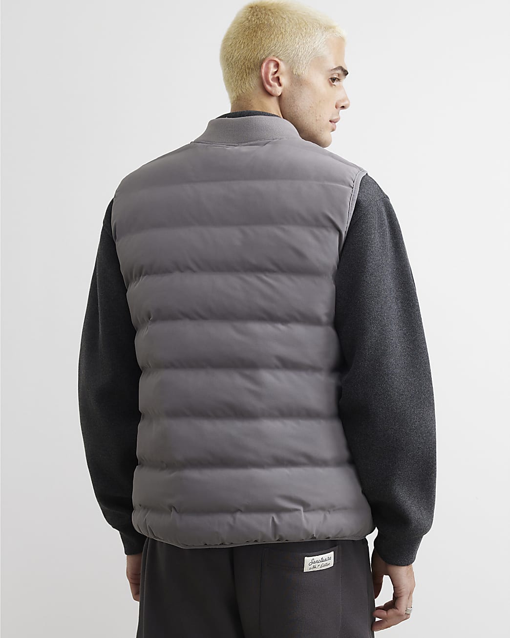 Muscle Fit Cotton Gilet in Grey - Image 3 Muscle Fit Cotton Gilet in Grey