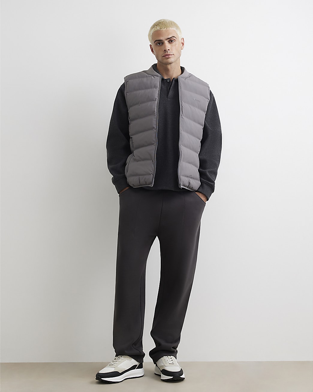 Muscle Fit Cotton Gilet in Grey - Image 4 Muscle Fit Cotton Gilet in Grey