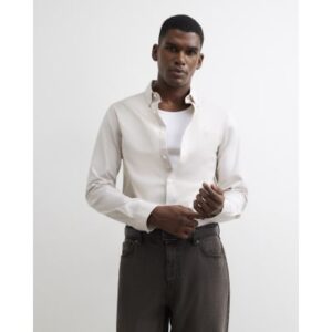 Muscle Fit Cotton Oxford Shirt in Beige