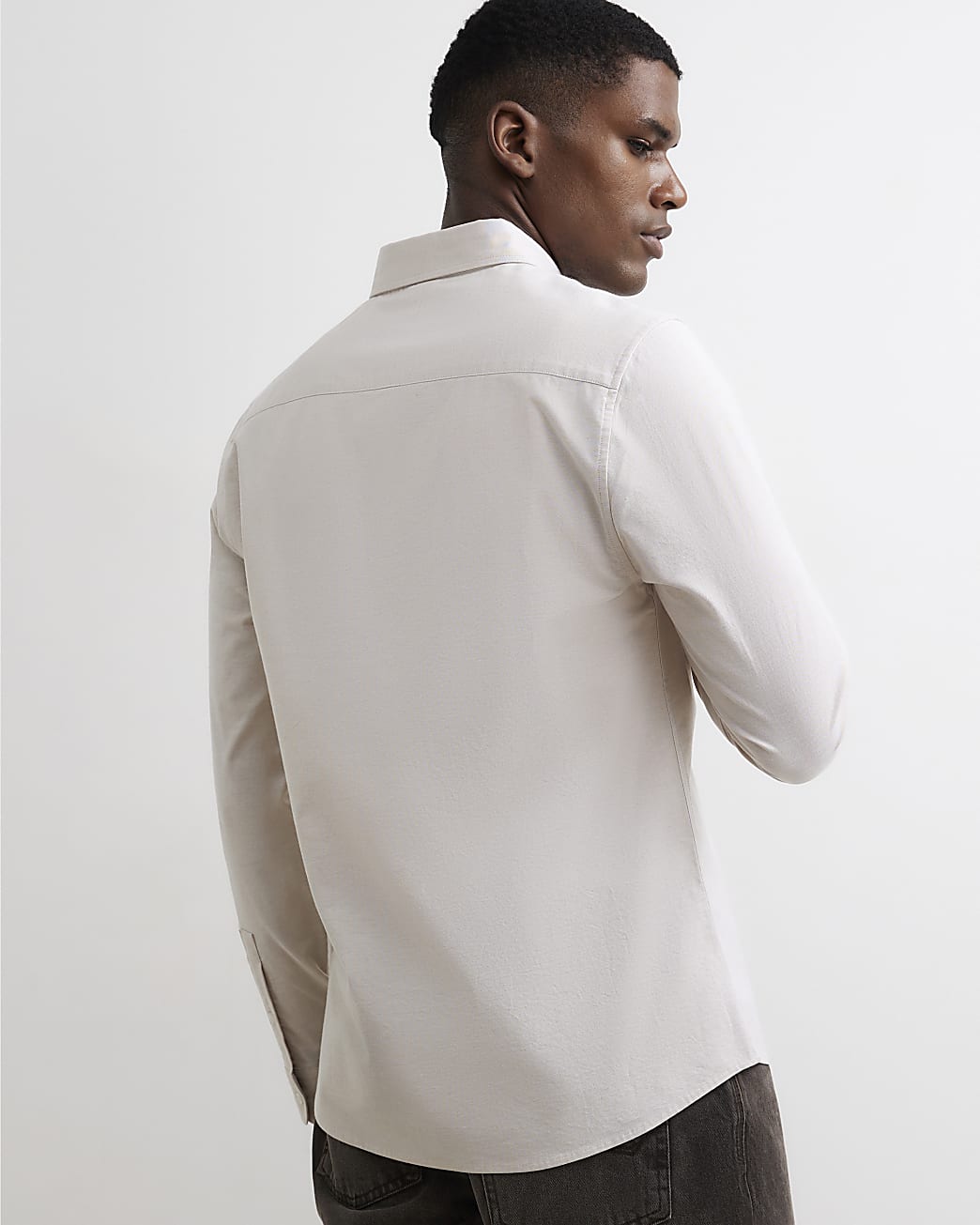 Muscle Fit Cotton Oxford Shirt in Beige - Image 3 Muscle Fit Cotton Oxford Shirt in Beige