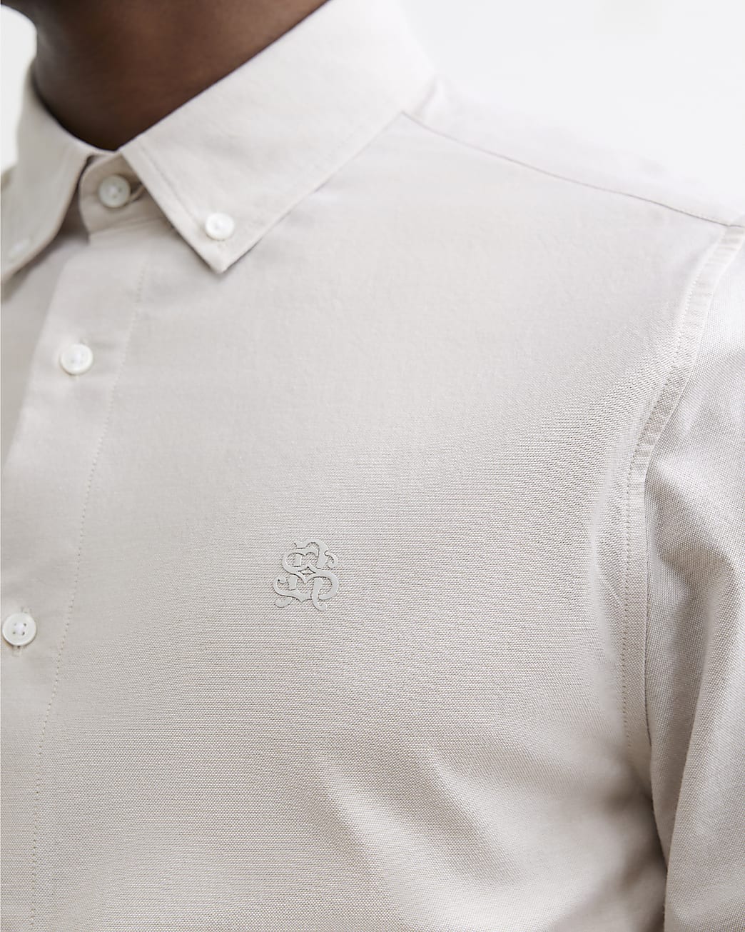 Muscle Fit Cotton Oxford Shirt in Beige - Image 4 Muscle Fit Cotton Oxford Shirt in Beige