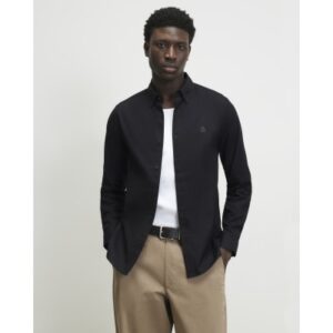 Muscle Fit Cotton Oxford Shirt in Black