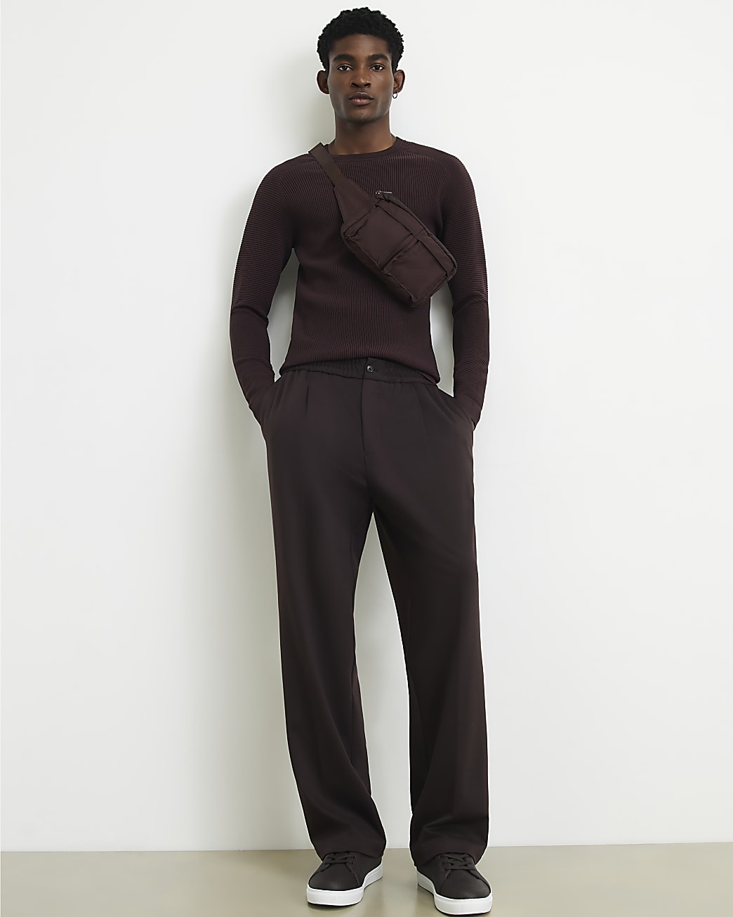 Muscle Fit Long Sleeve Jumper in Burgundy - Image 2 Muscle Fit Long Sleeve Jumper in Burgundy