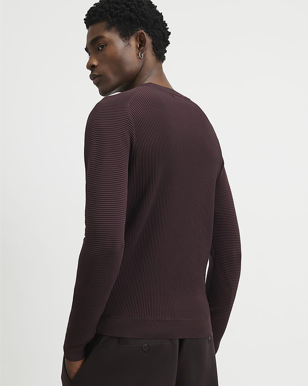 Muscle Fit Long Sleeve Jumper in Burgundy - Image 3 Muscle Fit Long Sleeve Jumper in Burgundy