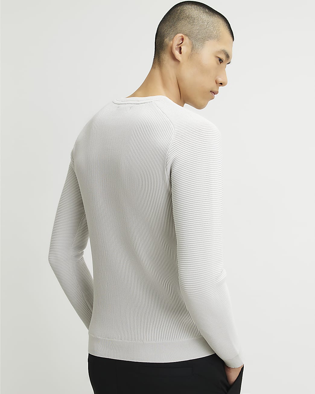 Muscle Fit Long Sleeve Jumper in Grey - Image 3 Muscle Fit Long Sleeve Jumper in Grey