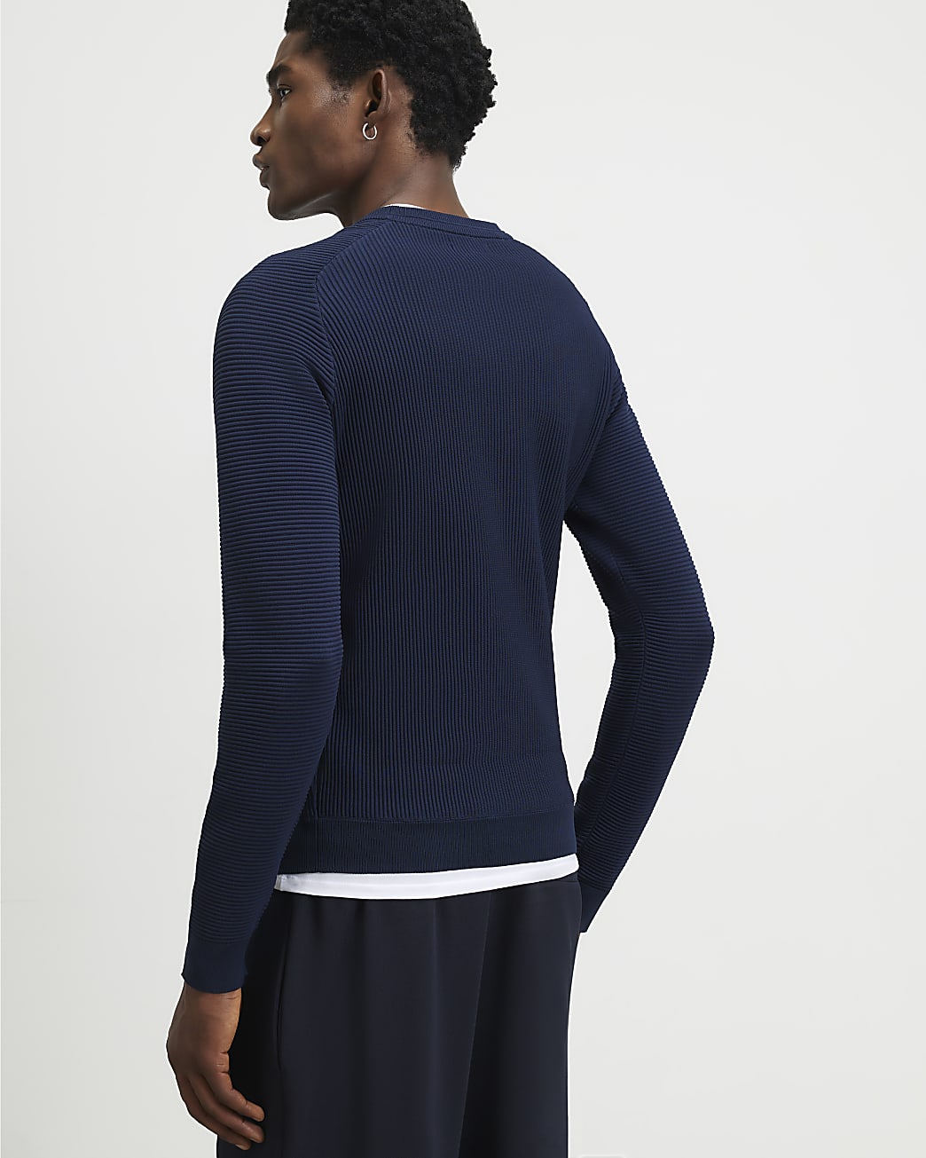 Muscle Fit Long Sleeve Jumper in Navy - Image 3 Muscle Fit Long Sleeve Jumper in Navy