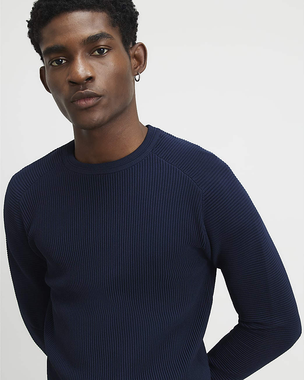 Muscle Fit Long Sleeve Jumper in Navy - Image 4 Muscle Fit Long Sleeve Jumper in Navy