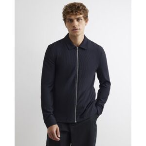 Muscle Fit Ribbed Overshirt in Black