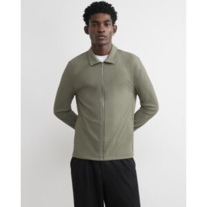 Muscle Fit Ribbed Overshirt in Khaki