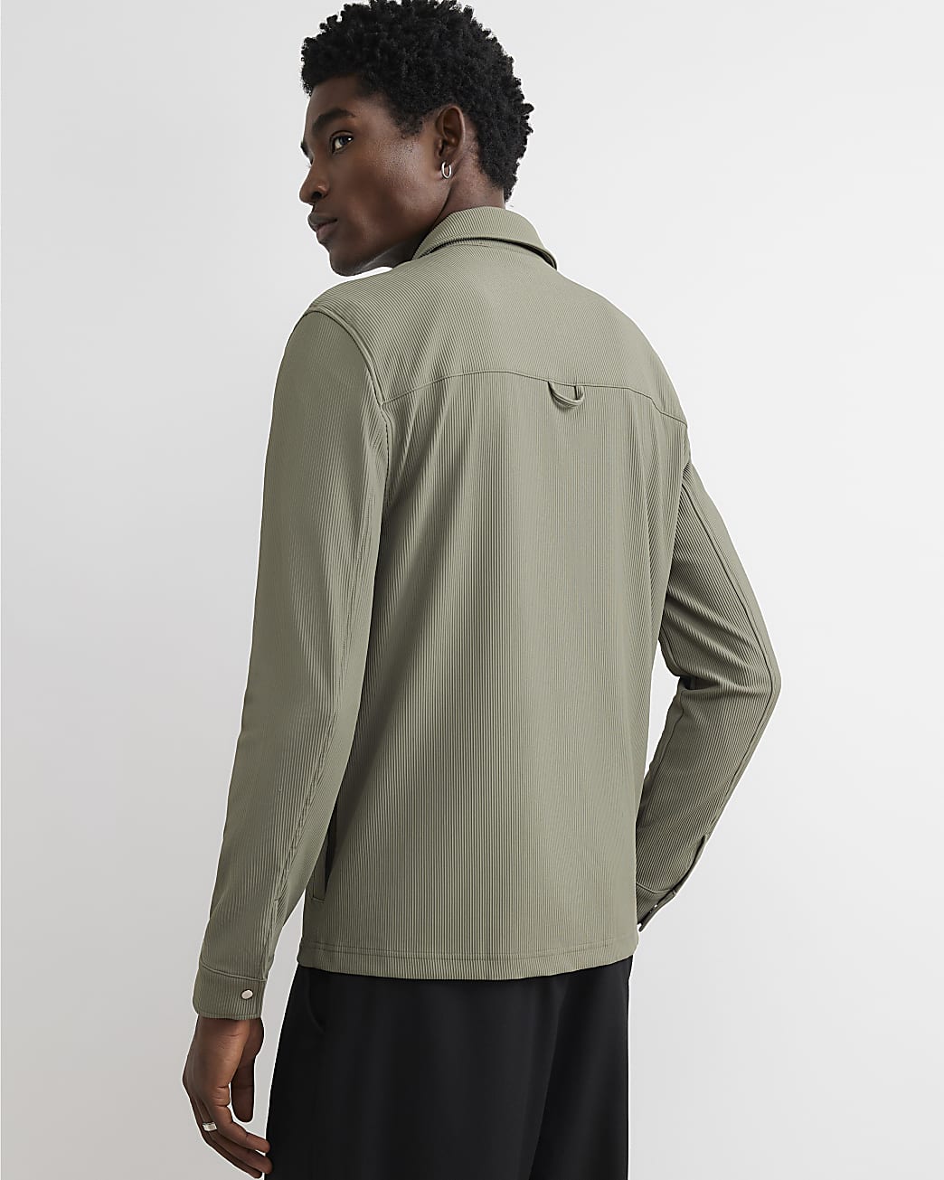 Muscle Fit Ribbed Overshirt in Khaki - Image 3 Muscle Fit Ribbed Overshirt in Khaki