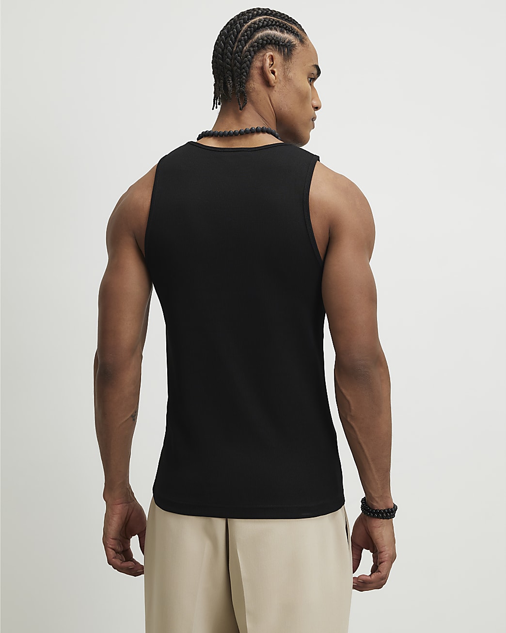 Muscle Fit Ribbed Pack of 3 Vests in Black - Image 3 Muscle Fit Ribbed Pack of 3 Vests in Black