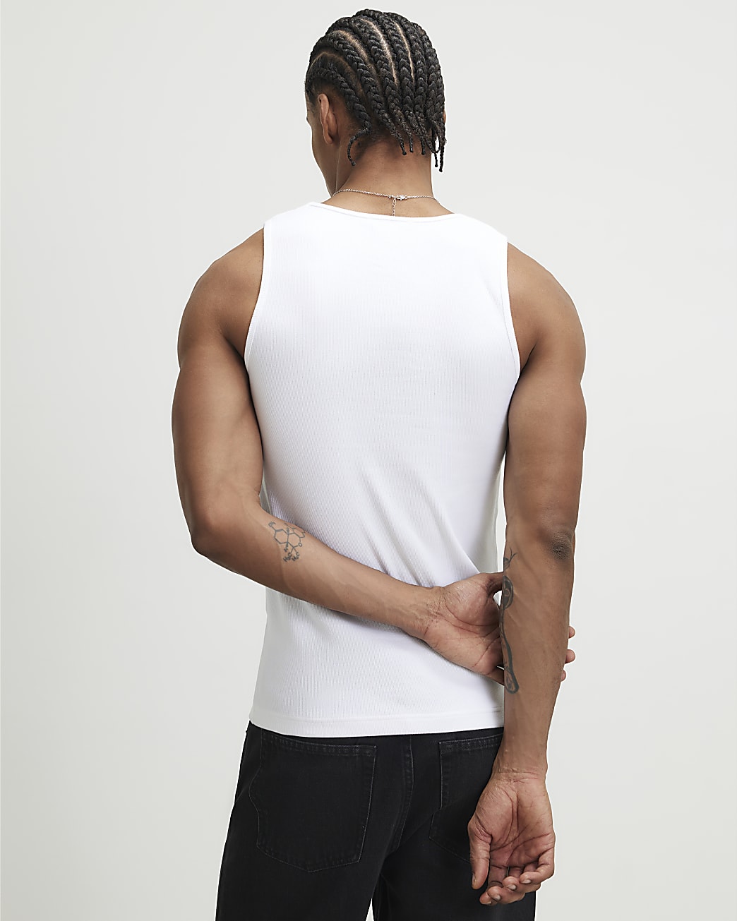 Muscle Fit Ribbed Pack of 3 Vests in White - Image 3 Muscle Fit Ribbed Pack of 3 Vests in White