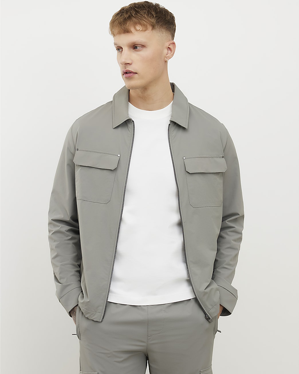 Muscle Fit Shacket in Grey - Image 2 Muscle Fit Shacket in Grey