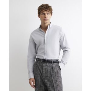 Muscle Fit Textured Long Sleeve Shirt in Grey