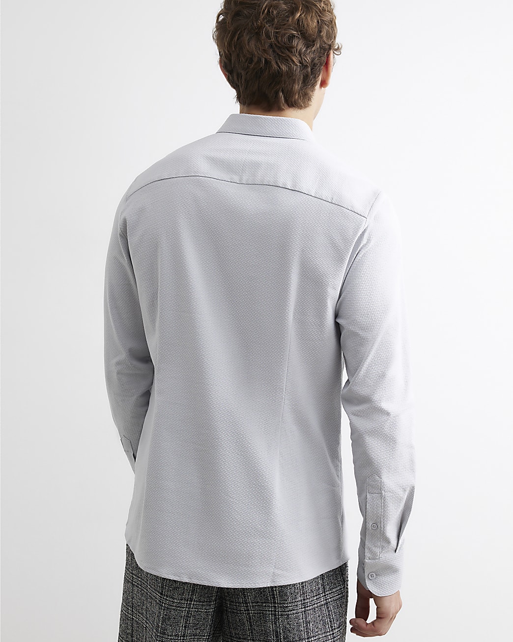 Muscle Fit Textured Long Sleeve Shirt in Grey - Image 3 Muscle Fit Textured Long Sleeve Shirt in Grey