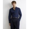 Muscle Fit Textured Long Sleeve Shirt in Navy