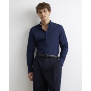 Muscle Fit Textured Long Sleeve Shirt in Navy