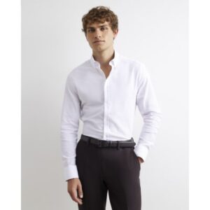 Muscle Fit Textured Long Sleeve Shirt in White