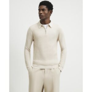 Muscle Fit Textured Polo Shirt in Beige