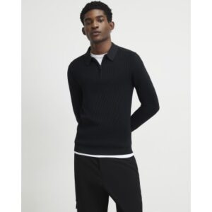 Muscle Fit Textured Polo Shirt in Black