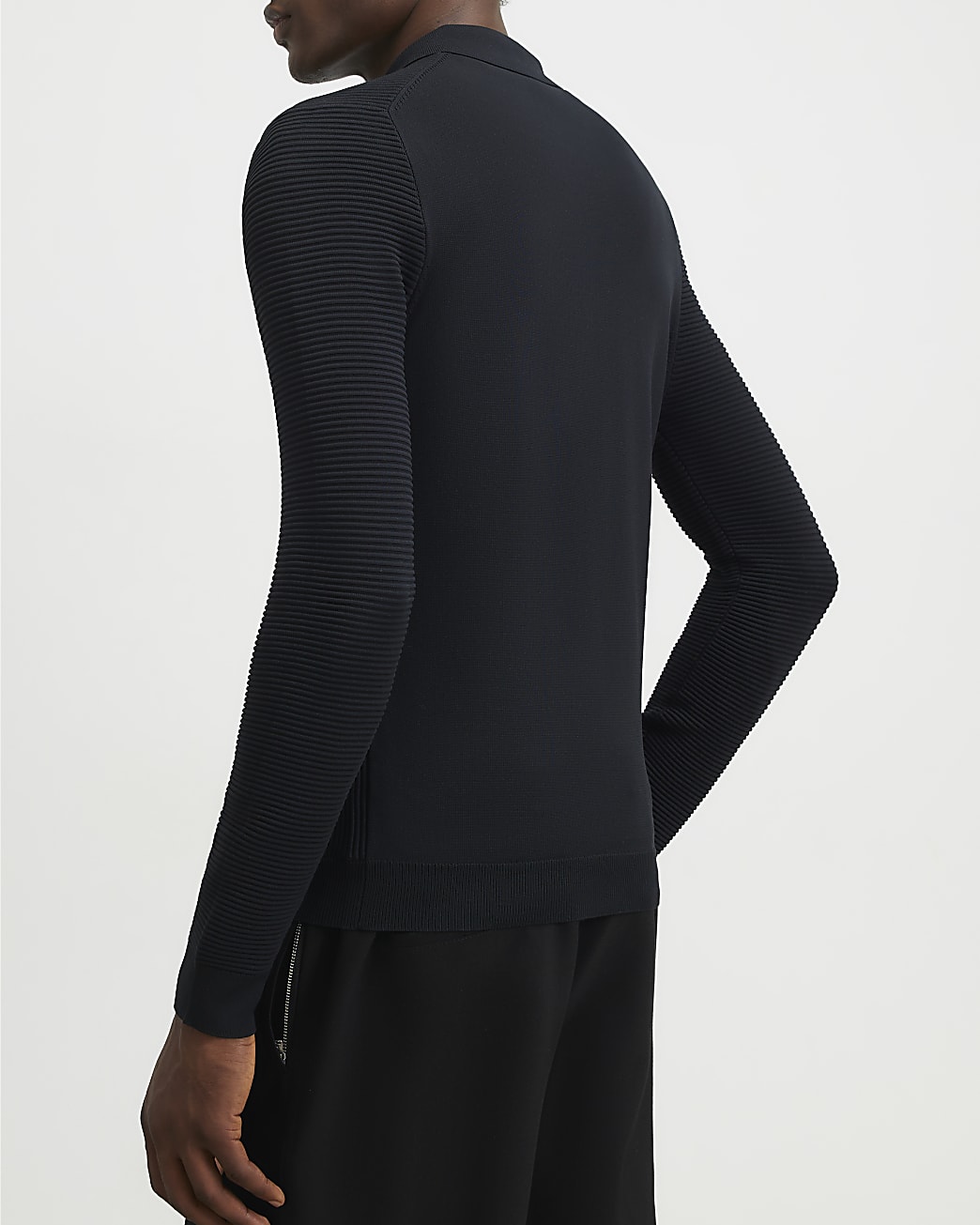 Muscle Fit Textured Polo Shirt in Black - Image 3 Muscle Fit Textured Polo Shirt in Black