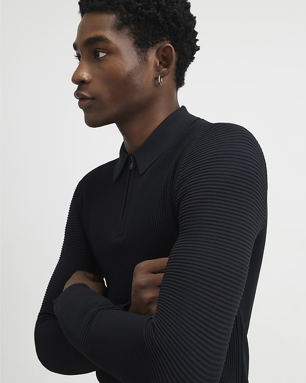 Muscle Fit Textured Polo Shirt in Black - Image 4 Muscle Fit Textured Polo Shirt in Black