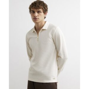 Muscle Fit Textured Polo Shirt in Cream