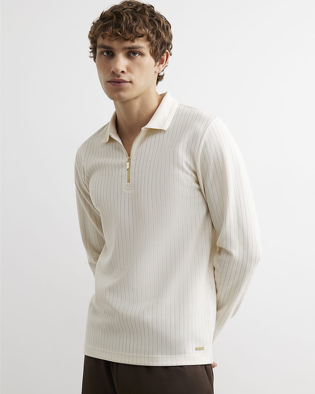 Muscle Fit Textured Polo Shirt in Cream - Image 2 Muscle Fit Textured Polo Shirt in Cream