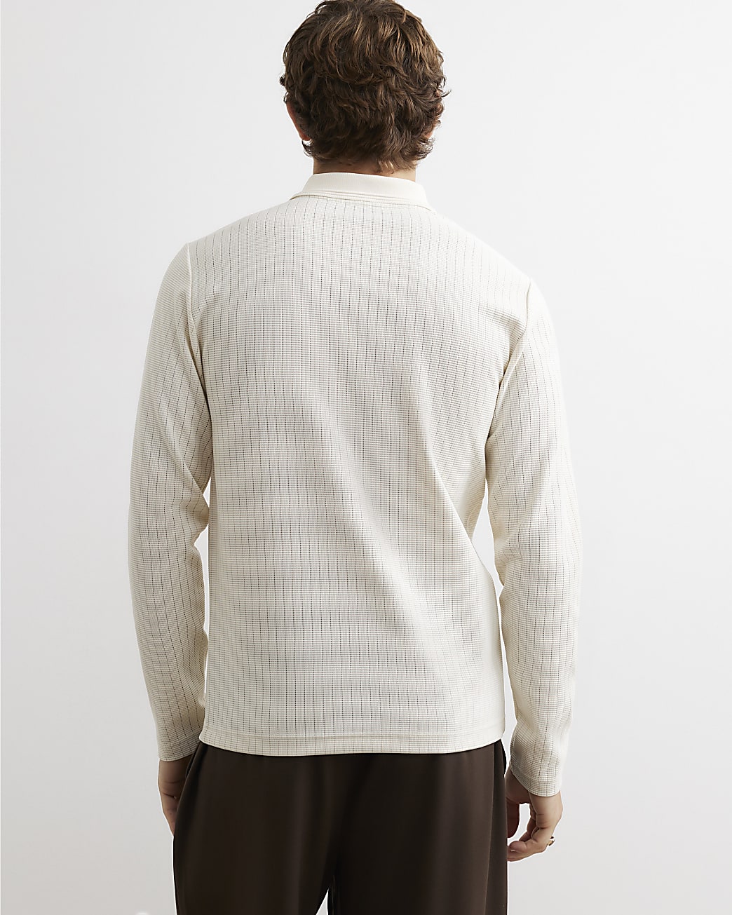 Muscle Fit Textured Polo Shirt in Cream - Image 3 Muscle Fit Textured Polo Shirt in Cream