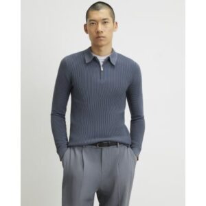 Muscle Fit Textured Polo Shirt in Grey
