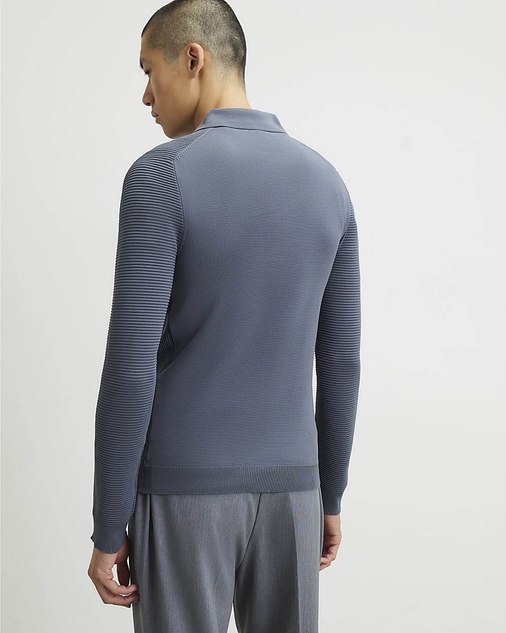 Muscle Fit Textured Polo Shirt in Grey - Image 3 Muscle Fit Textured Polo Shirt in Grey