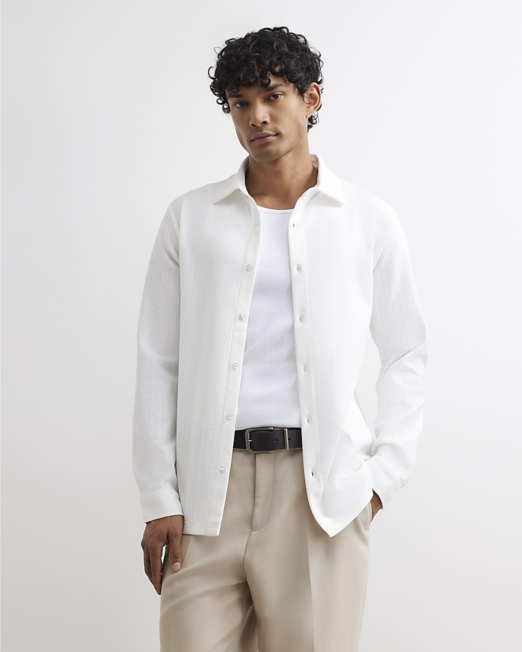 Muscle Fit Textured Shirt in White - Image 2 Muscle Fit Textured Shirt in White