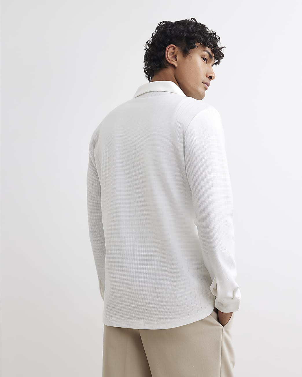 Muscle Fit Textured Shirt in White - Image 3 Muscle Fit Textured Shirt in White