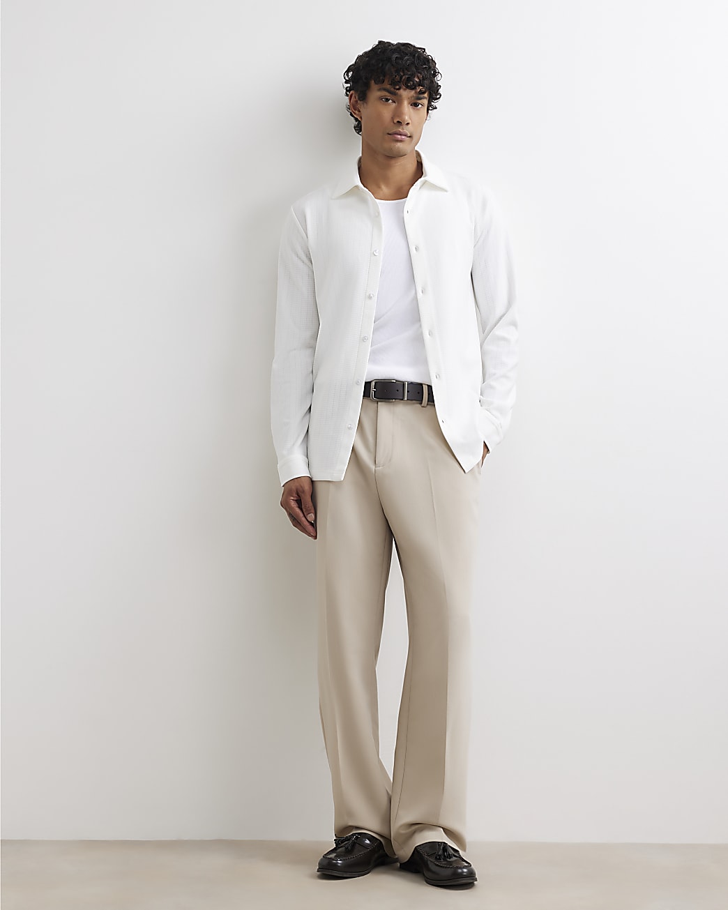 Muscle Fit Textured Shirt in White - Image 4 Muscle Fit Textured Shirt in White