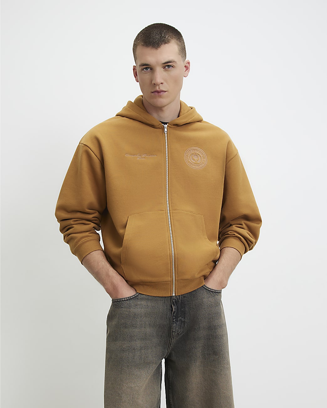 Orange Oversized Fit Paris Crest Hoodie - Image 2 Orange Oversized Fit Paris Crest Hoodie