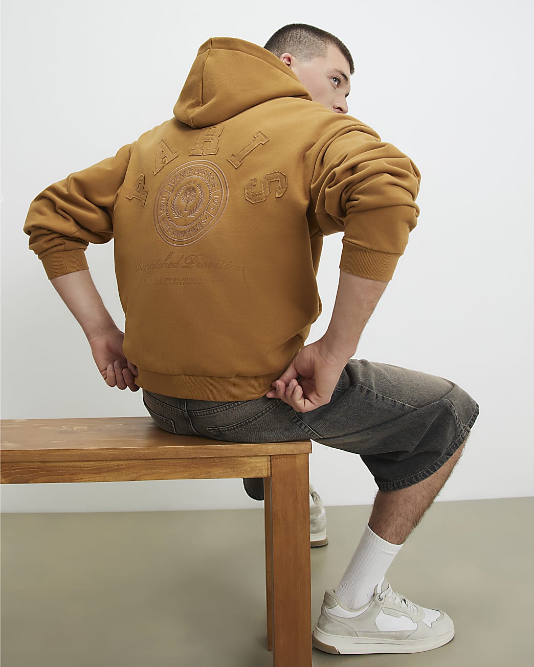 Orange Oversized Fit Paris Crest Hoodie - Image 4 Orange Oversized Fit Paris Crest Hoodie