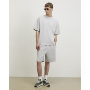Oversized Cotton T-shirt & Shorts Set in Grey