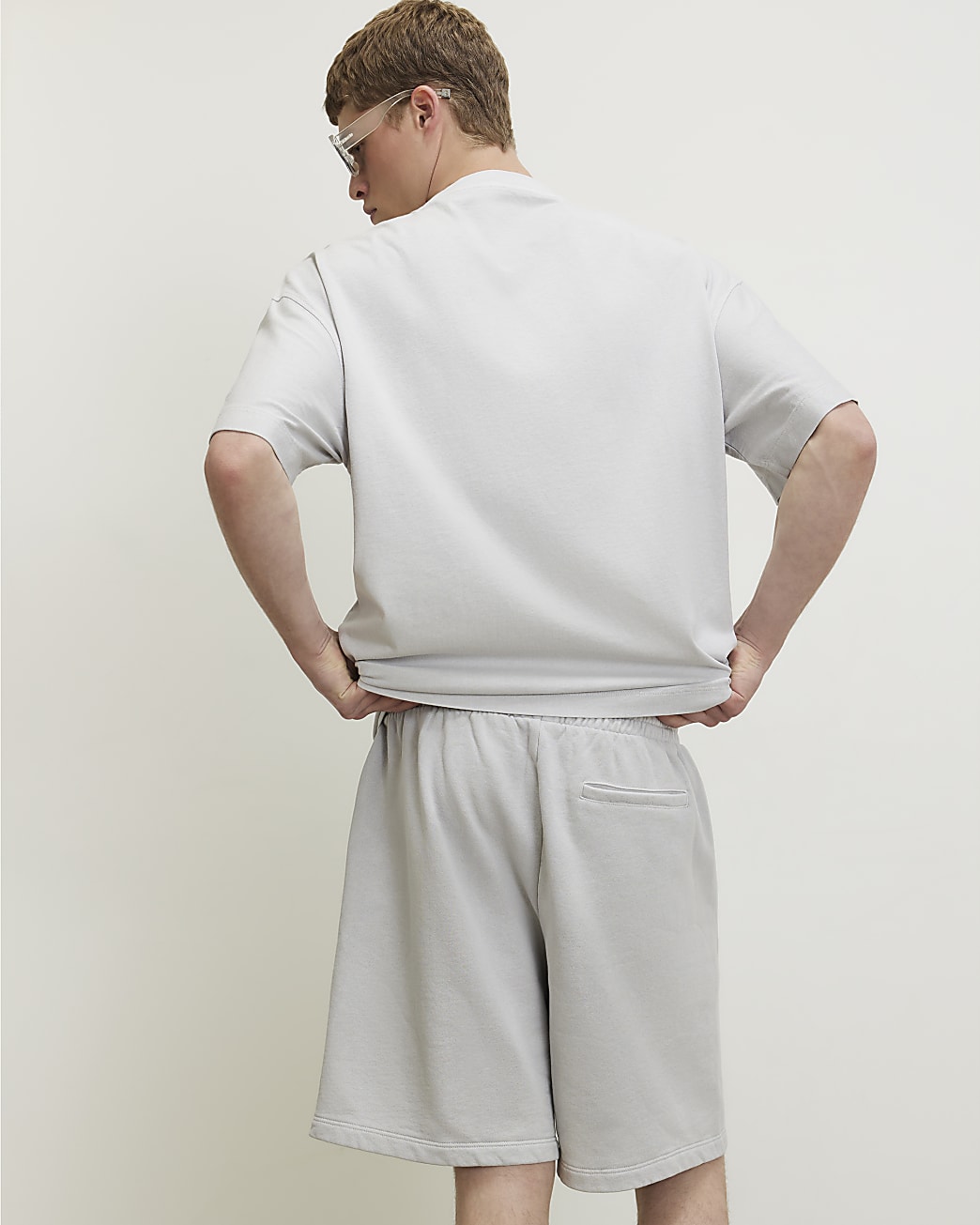 Oversized Cotton T-shirt & Shorts Set in Grey - Image 3 Oversized Cotton T-shirt & Shorts Set in Grey