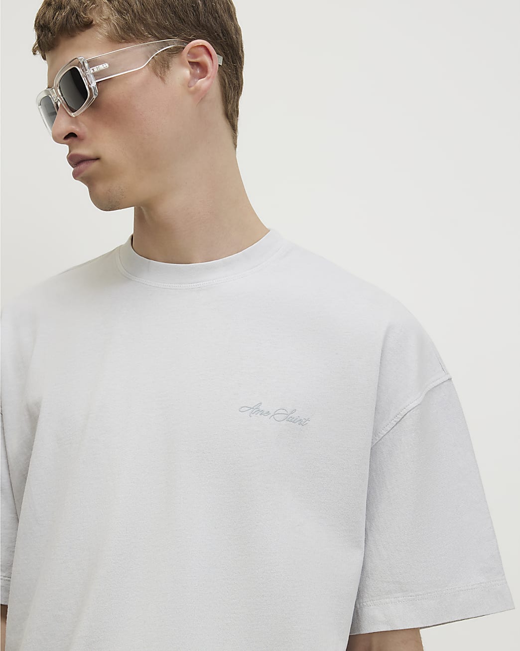 Oversized Cotton T-shirt & Shorts Set in Grey - Image 4 Oversized Cotton T-shirt & Shorts Set in Grey